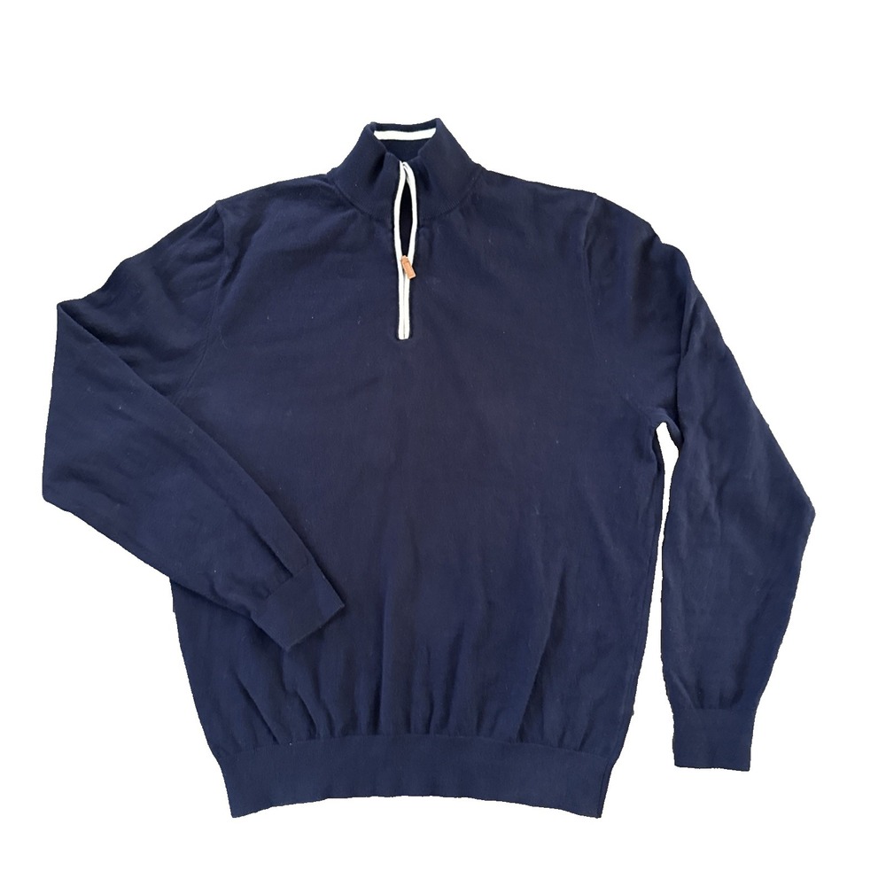 Collars & Co Sweater Men XL Navy Quarter Zip Cashmere Cotton Blend Pullover